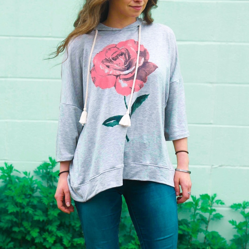 Rose graphic open back hoodie top - Picture 4 of 6